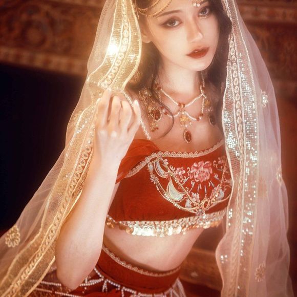 Arabian Embroidered Dancing Gown | Women Top Pants Veil Waist Chain Costume - Picture 4 of 7